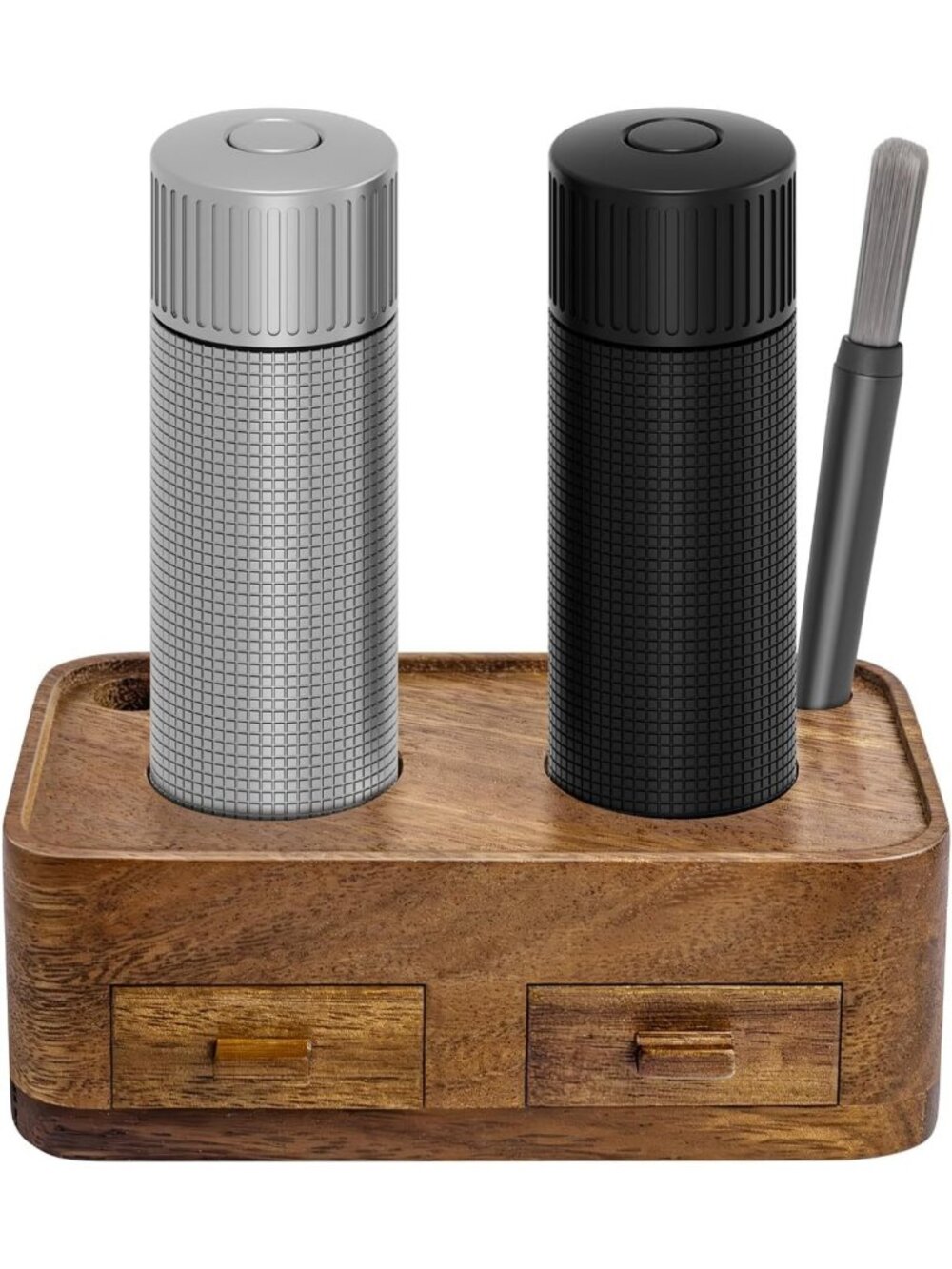 Professional Salt & Pepper Mill Set with Wooden Stand, Adjustable Coarseness
